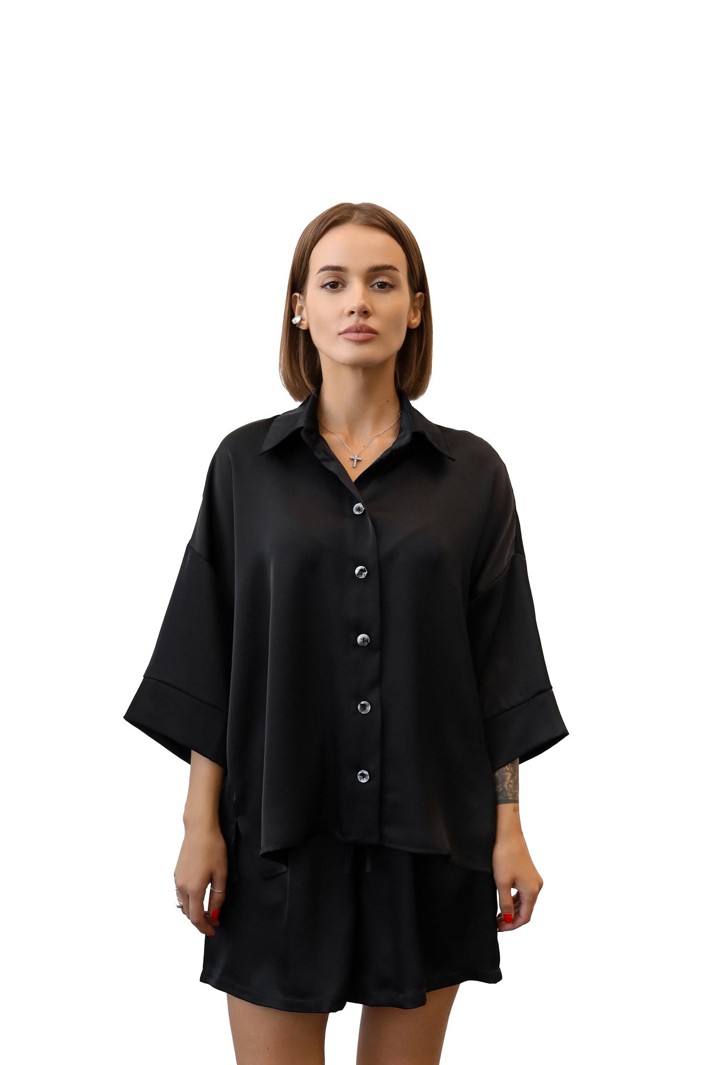 Сорочка oversize з м’яким блиском Чорний