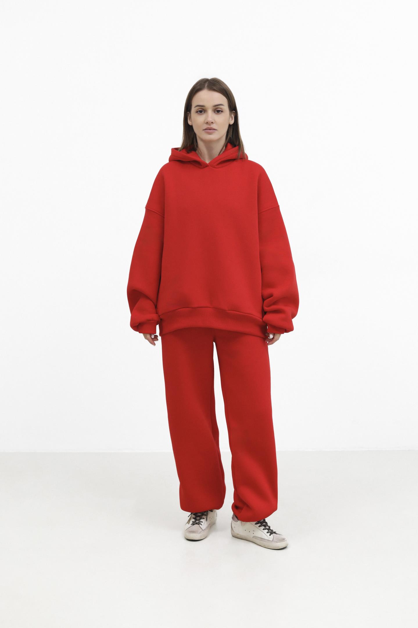 Утеплене бавовняне худі oversize Червоний