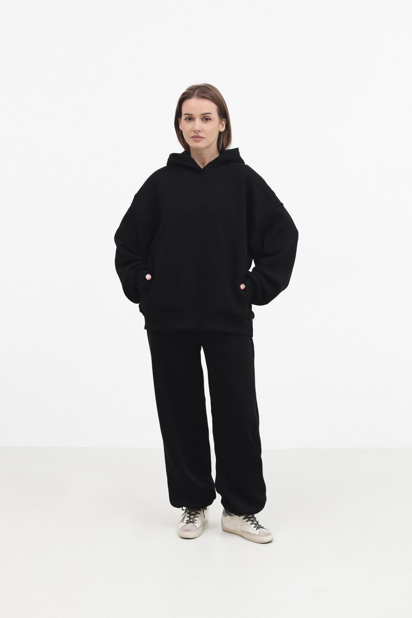 Утеплене бавовняне худі oversize Чорний