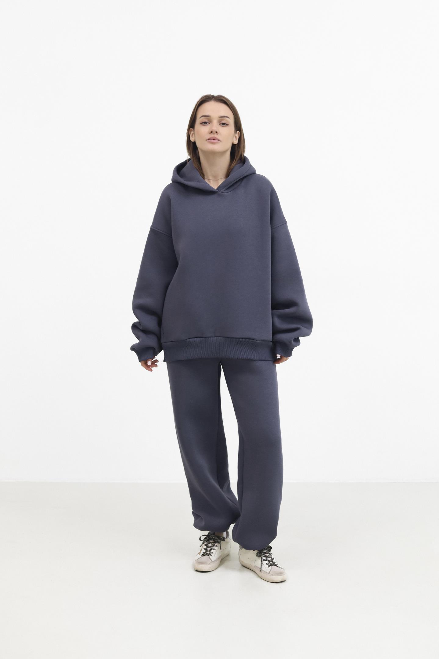 Утеплене бавовняне худі oversize Антрацит