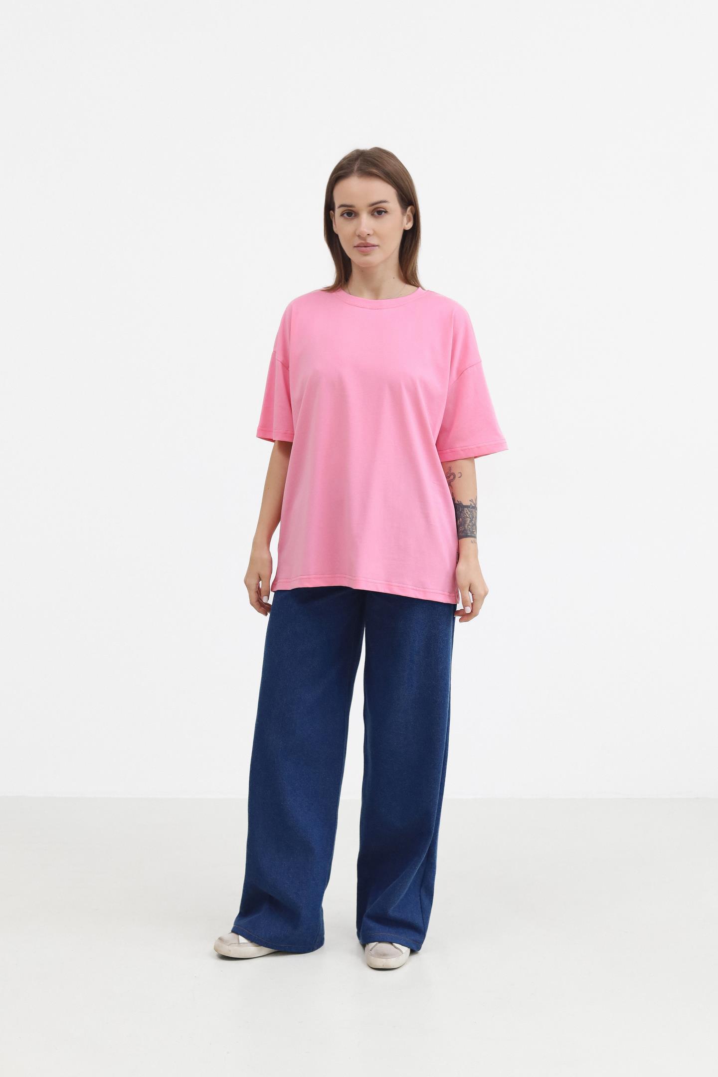 Бавовняна футболка вільного крою Рожевий