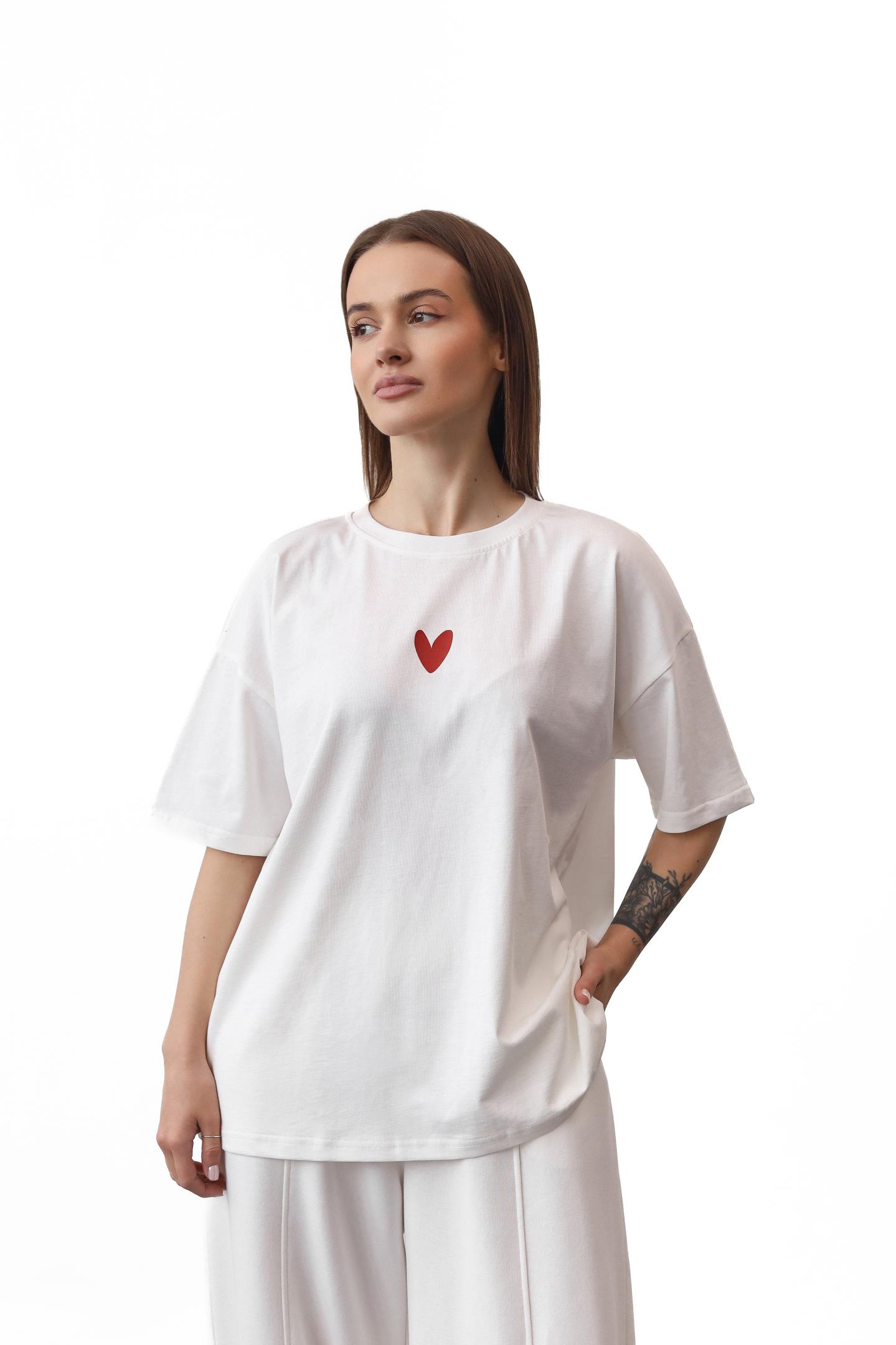 Бавовняна футболка з принтом Heart Молоко