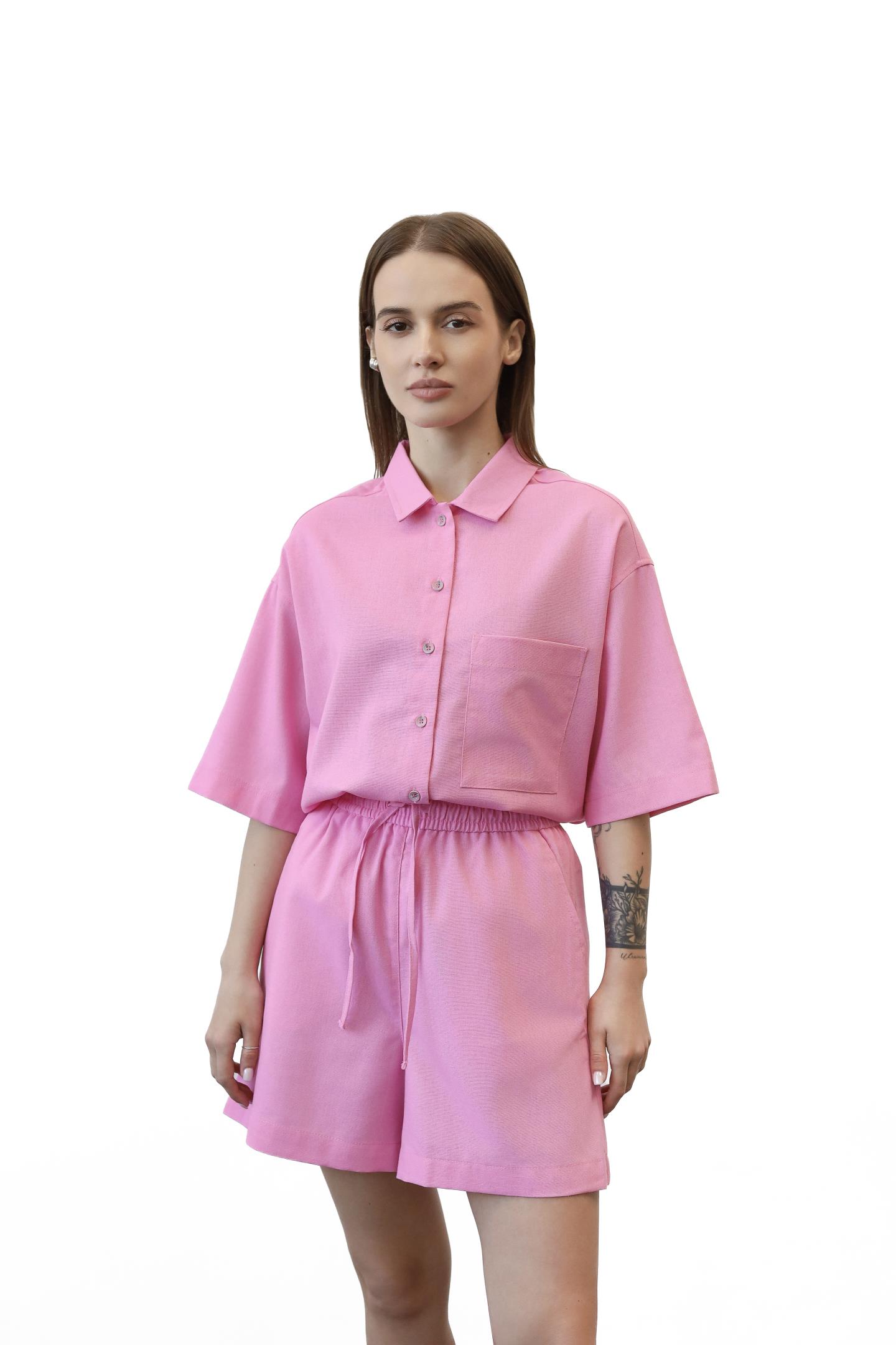Лляні шорти з еластичним поясом Pink