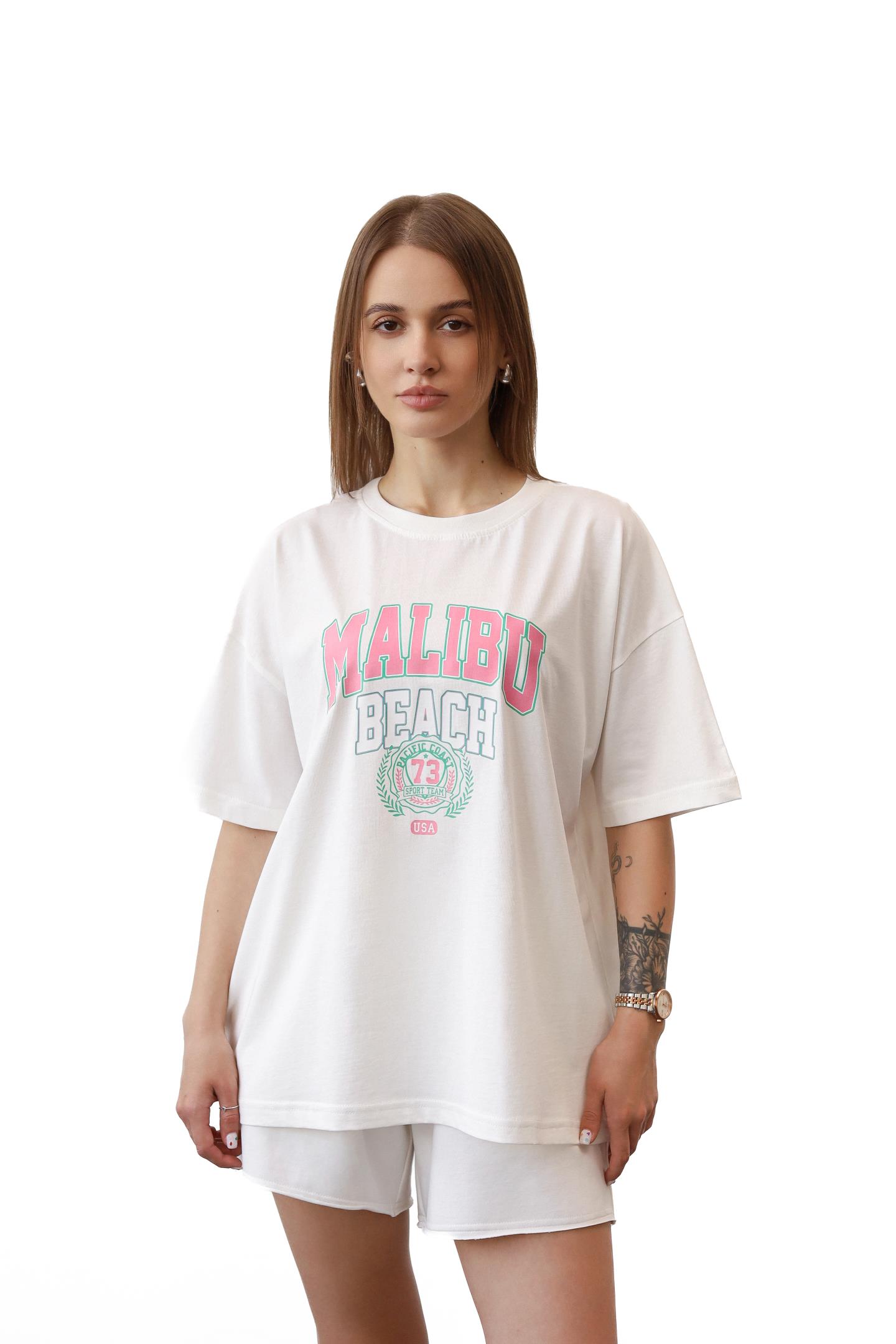 Бавовняна футболка з принтом Malibu Молоко