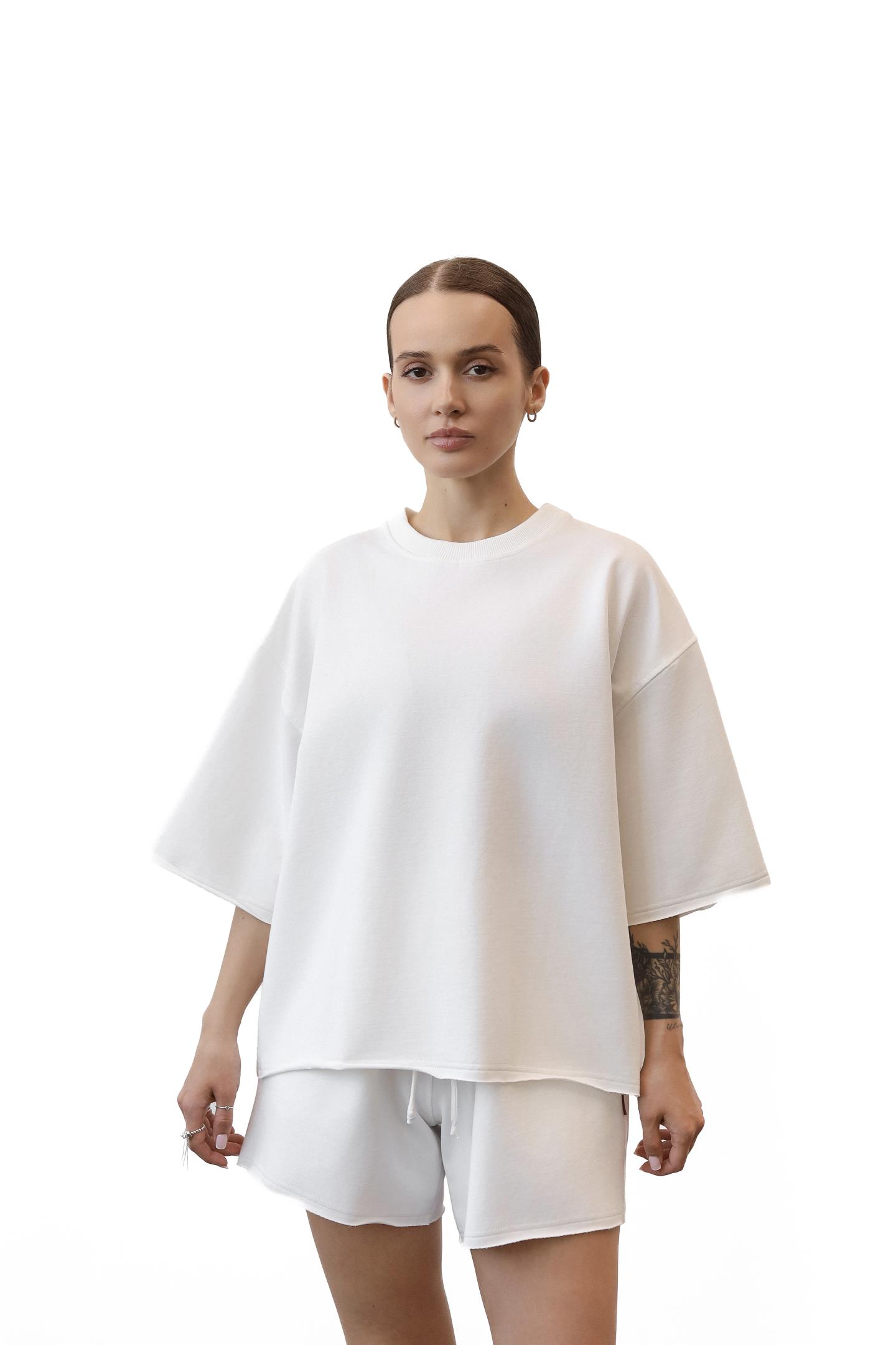Футболка oversize з рубчиковою вставкою Молоко