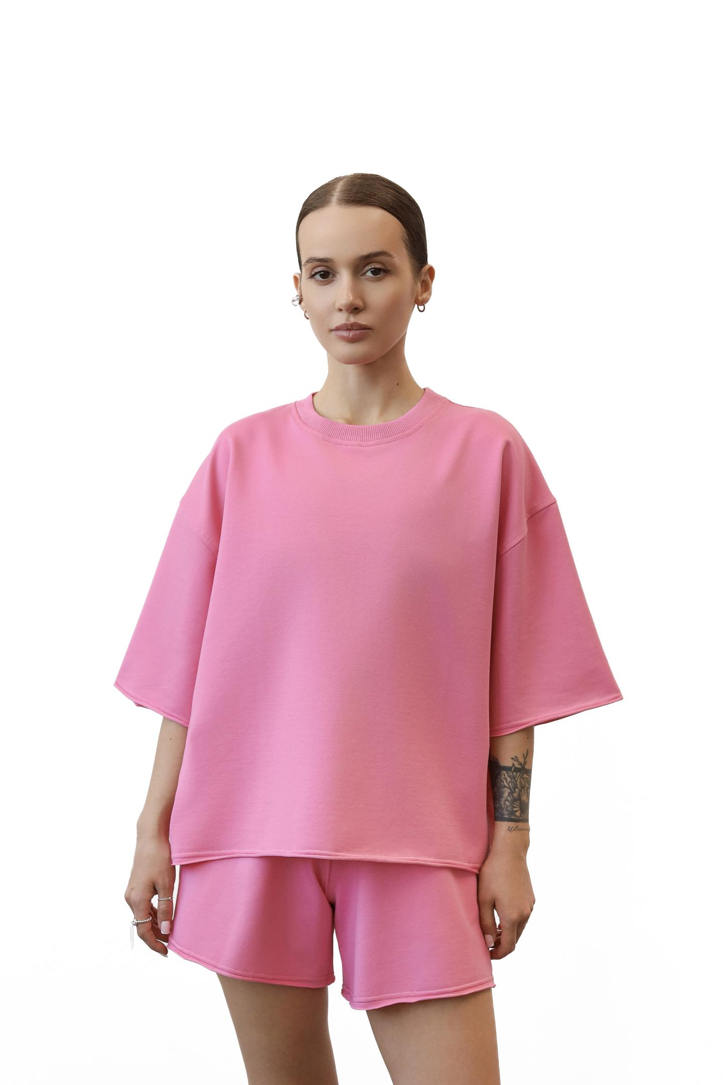 Футболка oversize з рубчиковою вставкою Рожевий